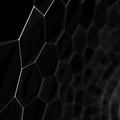 Multilayer sphere of honeycombs. Futuristic black hexagon background. Futuristic honeycomb concept. Pattern for wallpaper design.