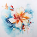 Multilayered Dimensions: A Commissioned Painting Of An Orange Flower In Blue And White
