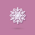 Vector Multilayered Paper Snowflake icon. Paper cut snow flake isolated on violet color cover. Weather ornate symbol