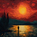 Multilayered Realism: A Captivating Sunset By The Lake