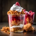 Multilayered Yogurt Parfait With Graham Cracker And Raspberries