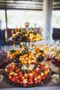 Multilevel fruit tray on a wedding table Royalty Free Stock Photo