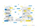 Multilevel parking terminal, slot, transportation linear vector illustration
