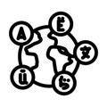 multilingual globe natural language processing nlp line icon vector illustration