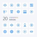 20 Multimedia Blue Color icon Pack like favorite multimedia battery record pause