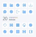 20 Multimedia Blue Color icon Pack like sound folder archive document eye