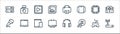 Multimedia and electronic line icons. linear set. quality vector line set such as modem, music, television, microphone, processor
