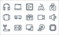 Multimedia and electronic line icons. linear set. quality vector line set such as processor, computer, modem, music, server,