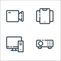 Multimedia and electronic line icons. linear set. quality vector line set such as projector, computer, smartphone