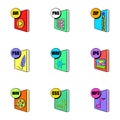 Multimedia file icons set, cartoon style