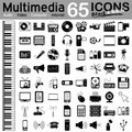 65 Multimedia Icons - Audio, Video, Computer and Internet Royalty Free Stock Photo