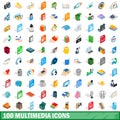 100 multimedia icons set, isometric 3d style Royalty Free Stock Photo