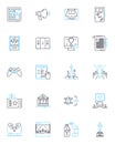 Multimedia industry linear icons set. Animation, Digital, Video, Audio, Graphics, Design, Motion line vector and concept