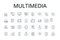 Multimedia line icons collection. Interactive media, Digital content, Audiovisual, Mixed media, Visual aids, Electronic