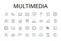 Multimedia line icons collection. Interactive media, Digital content, Audiovisual, Mixed media, Visual aids, Electronic