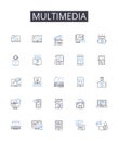 Multimedia line icons collection. Interactive media, Digital content, Audiovisual, Mixed media, Visual aids, Electronic