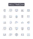 Multimedia line icons collection. Interactive media, Digital content, Audiovisual, Mixed media, Visual aids, Electronic