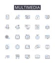 Multimedia line icons collection. Interactive media, Digital content, Audiovisual, Mixed media, Visual aids, Electronic