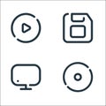 Multimedia line icons. linear set. quality vector line set such as compact disk, monitor, floppy disc