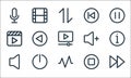 Multimedia line icons. linear set. quality vector line set such as forward, activity, volume, stop, power off, video, volume up, Royalty Free Stock Photo