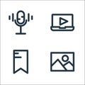 Multimedia line icons. linear set. quality vector line set such as image, tag, movie player