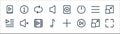 Multimedia line icons. linear set. quality vector line set such as lens, next, music, playlist, open menu, rotate, sound system, Royalty Free Stock Photo