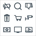 multimedia line icons. linear set. quality vector line set such as movie player, monitor, ticket, cctv, cart, remove, unlike,