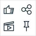 multimedia line icons. linear set. quality vector line set such as pin, play, share