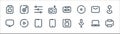 Multimedia line icons. linear set. quality vector line set such as printer, microphone, smartphone, monitor, email, settings, tape
