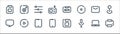Multimedia line icons. linear set. quality vector line set such as printer, microphone, smartphone, monitor, email, settings, tape