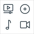 Multimedia line icons. linear set. quality vector line set such as video, music, record Royalty Free Stock Photo