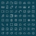 Multimedia line icons set on blue background