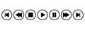 Multimedia player control buttons, icons set in round glossy style design, including play, next, previous track, pause Royalty Free Stock Photo