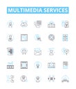 multimedia services vector line icons set. Multimedia, Services, Audio, Video, Animation, Messaging, Streaming