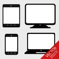 Multimedia Set Smartphone, Tablet, Laptop, Screen - Vector Illustration - Isolated On Transparent Background