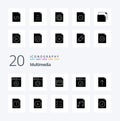20 Multimedia Solid Glyph icon Pack like file alert table upload document Royalty Free Stock Photo