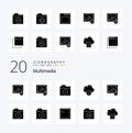 20 Multimedia Solid Glyph icon Pack like files search detail photo data Royalty Free Stock Photo