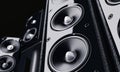 Multimedia speaker system closeup over black background Royalty Free Stock Photo