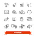 Multimedia thin line art icons set. Entertainment