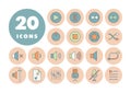 Multimedia user interface flat vector icons set