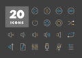 Multimedia user interface flat vector icons set