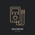 Multimeter flat line icon. Electrician utility sign. Thin linear logo for electrical service Royalty Free Stock Photo