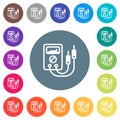 Multimeter flat white icons on round color backgrounds