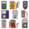 Multimeter icons set cartoon vector. Digital voltmeter