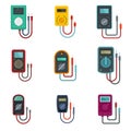 Multimeter icons set flat vector isolated
