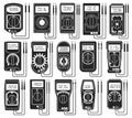 Multimeter vector black set icon. Vector illustration voltmeter on white background. Isolated black set icon multimeter. Royalty Free Stock Photo