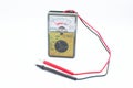 Multimeter Volt AC DC OHM Tester Meter Pocket Voltmeter with red positive and black negative wire test lead, isolated on white Royalty Free Stock Photo