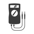 Multimeter or volt-ohm-milliammeter bold black silhouette icon isolated on white. Multitester.