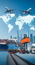 Modern supply chain logistics system showing multimodal transport cargo containers and global distribution network Royalty Free Stock Photo