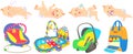 Multinational children, kids playing, baby care objects, newborn items supplies, set of icons